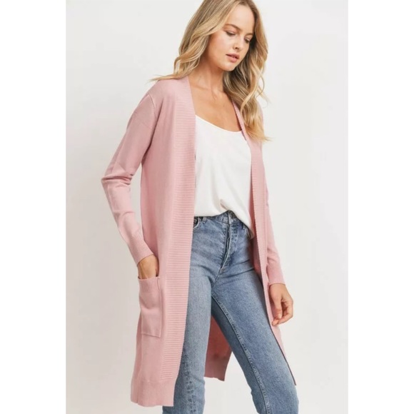 Sweaters - SOLD OUT Mauve Pink Knit Open Long Cardigan w/ Pockets